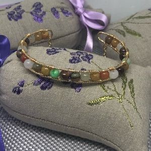 Handmade 14kG/F wire with multi color jade bangle